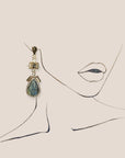 d-by-dalia-jewelry statement drop earrings featuring a carved teardrop gemstone, crystal halo, and metallic setting.