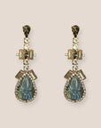 d-by-dalia-jewelry statement drop earrings with carved teardrop gemstones, crystal halo, and metallic setting.